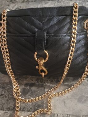 Rebecca Minkoff Black Quilted Crossbody with Gold Chain